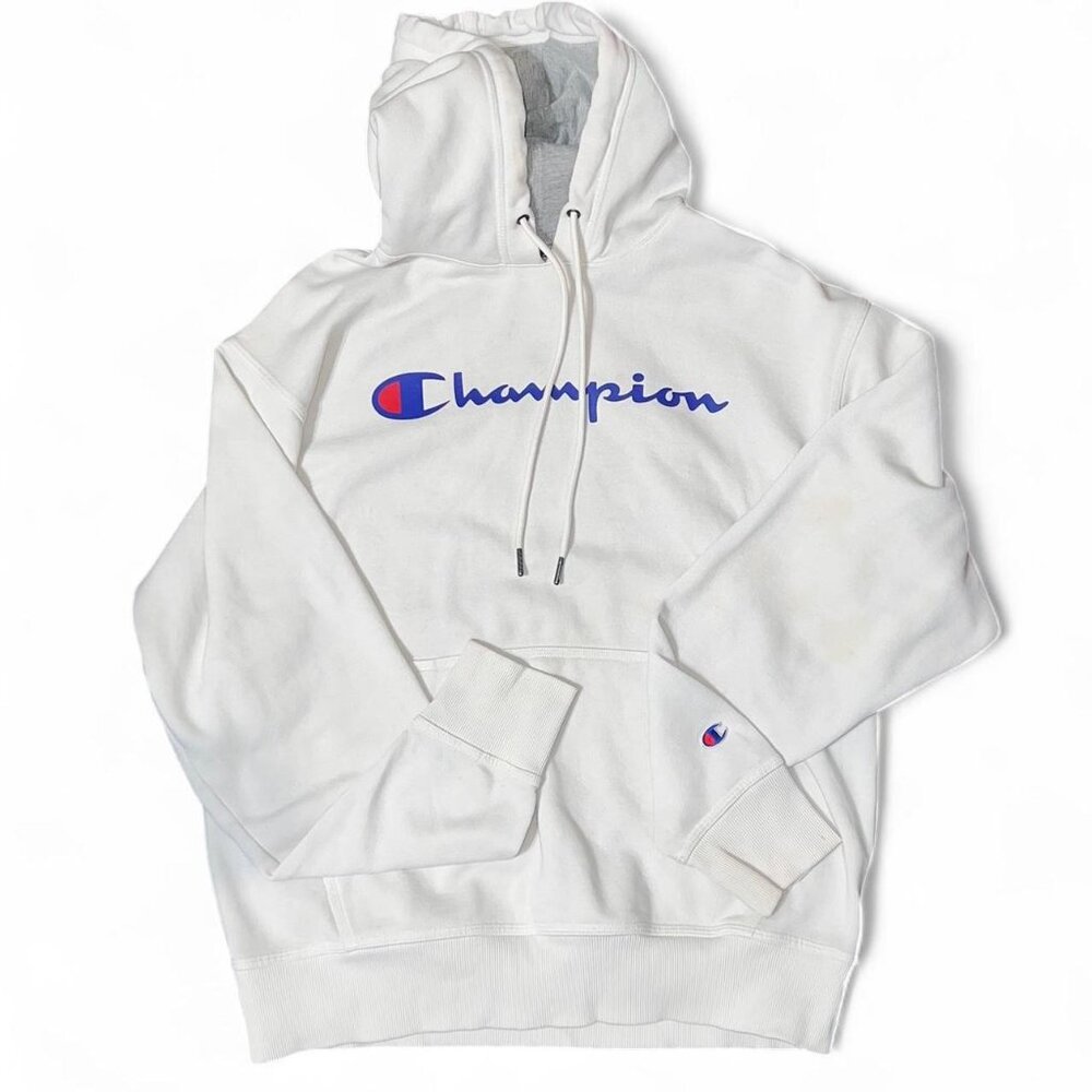 Champion Unisex White Hooded Sweatshirt